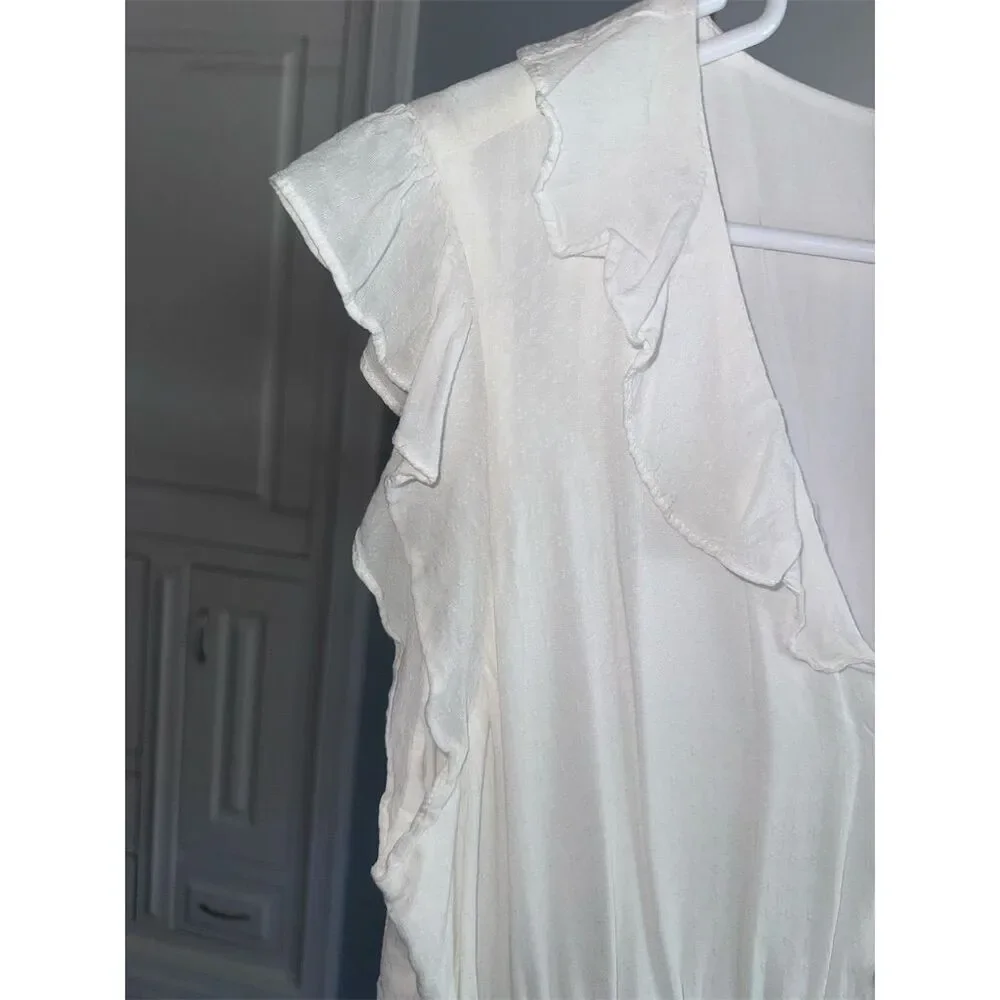 NWOT PAIGE Women's XL White Paradis Tiered Ruffle Mini Dress V-Neck - Picture 13 of 16